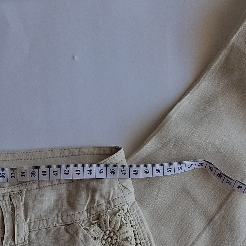 Light Beige Women's Linen Blend Wide Leg Pants - Picture 11 of 14